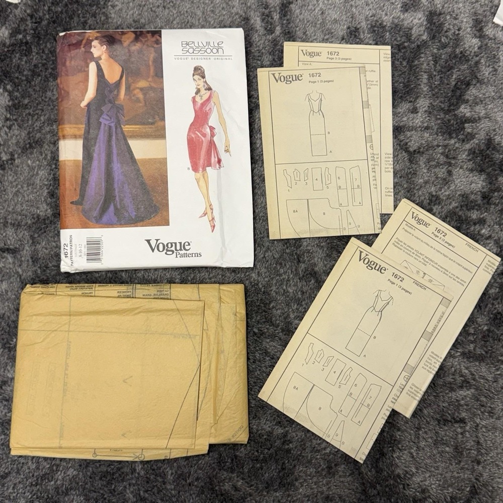 Vogue #1672 Bellville Sassoon Evening Lined Dress w/ Train Sz 8-10-12 UNCUT /FF - Picture 3 of 3